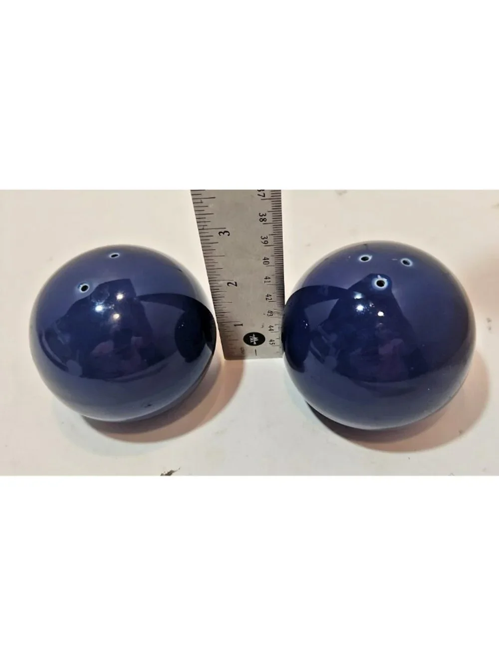 Vintage Nancy Calhoun Sapphire Blue Round Ball Stoneware  Salt & Pepper Shakers